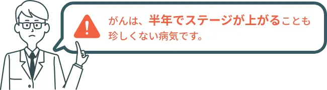 がんは、半年でステージが上がることも珍しくない病気です。